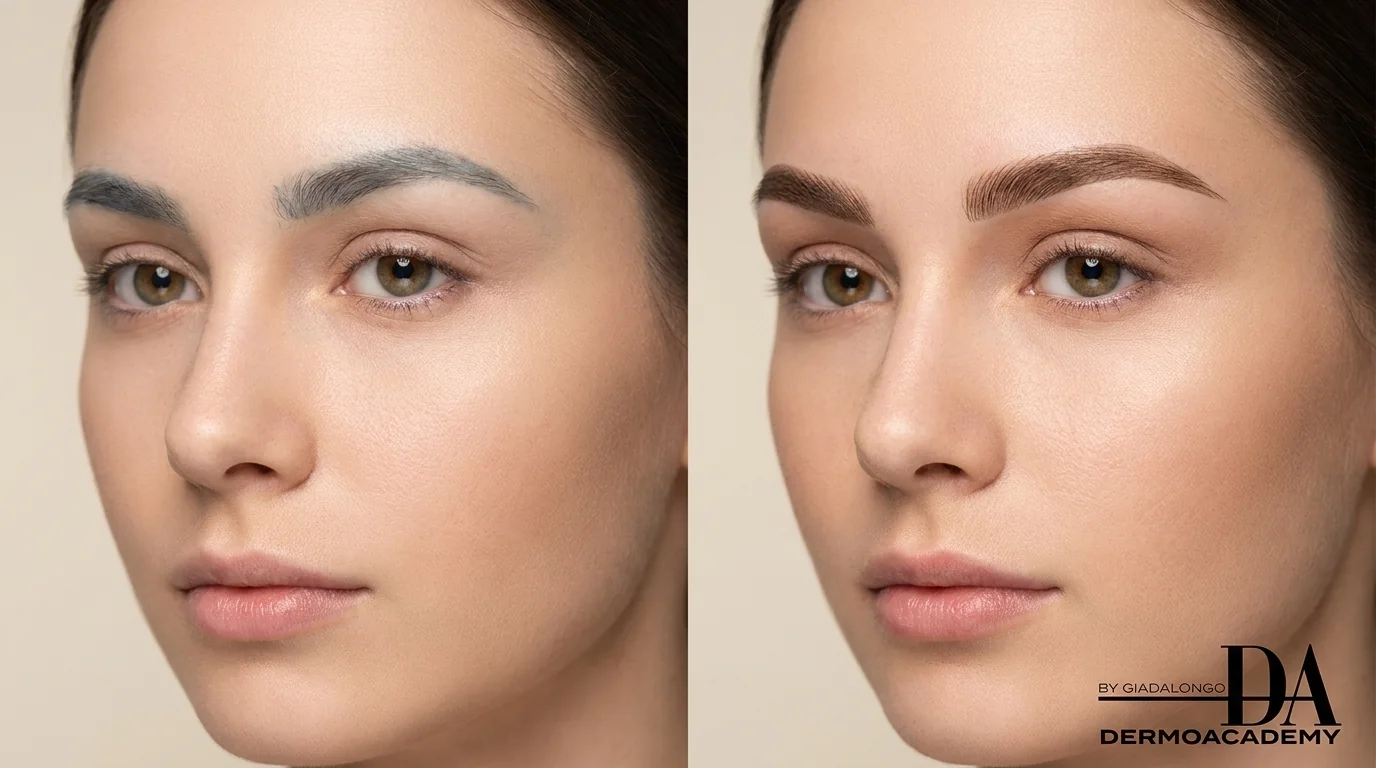 Corso correzione trucco permanente - volto con sopracciglia corrette - DermoAcademy